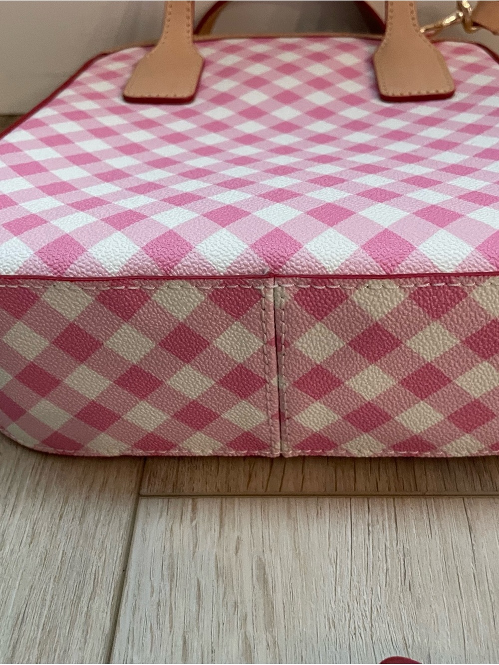 Dooney & Bourke Pink Gingham Crossbody with Tan Leather Trim - Picture 6 of 12